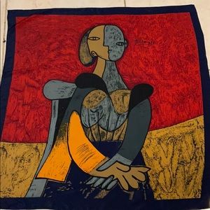 Picasso  scarf 34 X 34 1/2 vibrant red & blacks